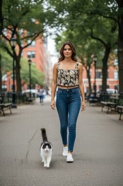 CIDER 1XL Women's Jacquard Cat All Over Prints Corset Cami Crop Top